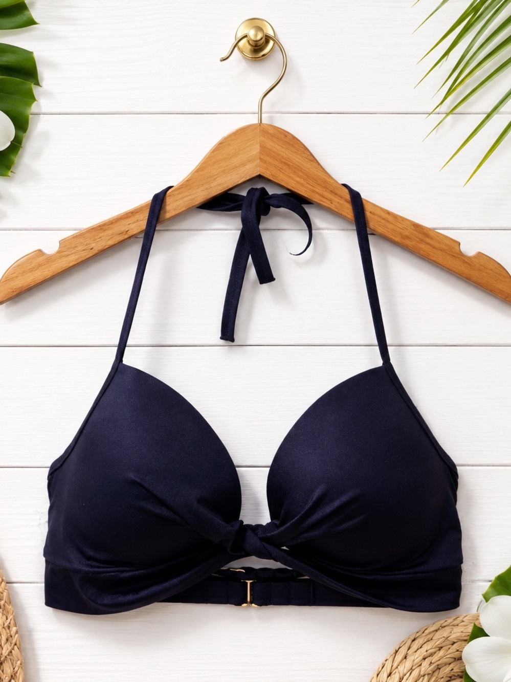 💙 Shade & Shore Navy Underwire Push-Up Bikini Top 36C | Knot Front Swim Top